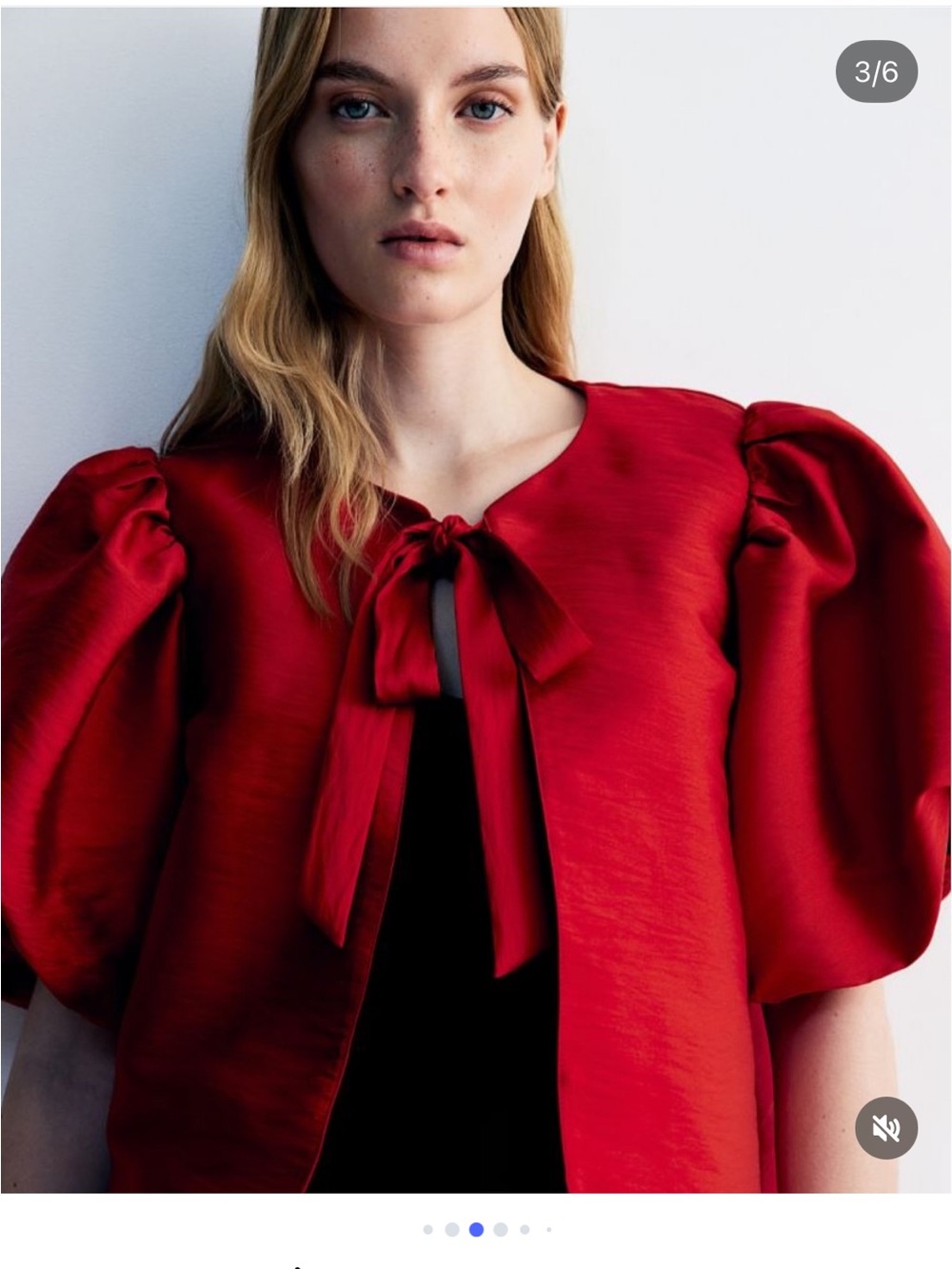 H&M Red Puff-Sleeve Tie-Front Cape Jacket